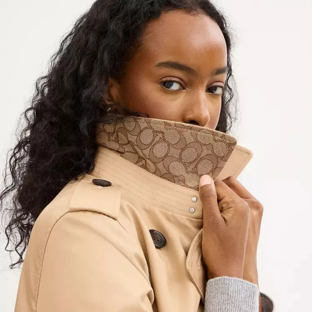 Coach Solid Short Trench Coat Beige Preppy Utilitarian Film Noir Minimalist XS - Picture 5 of 16